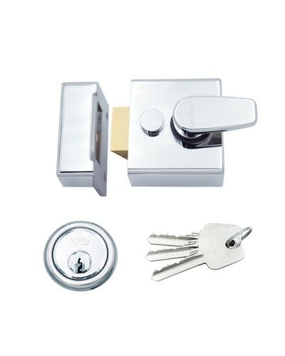 Kooples Hardware Narrow Nightlatch 40mm – Traditional Rim Lock for Internal or External Wooden Doors – Reversible Latch – Satin or Polished Finish – Fixings Included (Polished Chrome)
