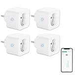 Prise Connectée WiFi 16A Mesure de Consommation Électrique ANTELA Prise Intelligente compatible avec Alexa/Google Home, APP Contrôle, Horaires & Minuterie，4PCs