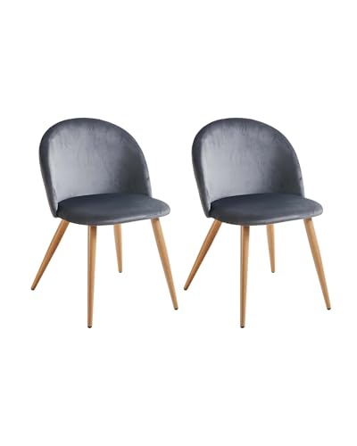 Xinyvee Chaise Salle a Manger Lot de 2 Velours Gris Fauteuil Scandinave Moderne avec Dossier Losange Chaise de Cuisine Confortable Pieds Aspect Chêne pour...