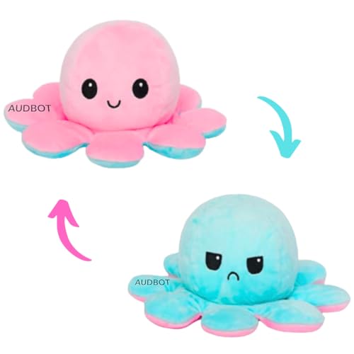 Image of AUDBOT Octopus Plush Toy - Double-Sided Mood Expression Stuffed Animal | Cute Flip Plushie for Kids & Babies, Medium Size (20CM, Pink /SkyBlue)
