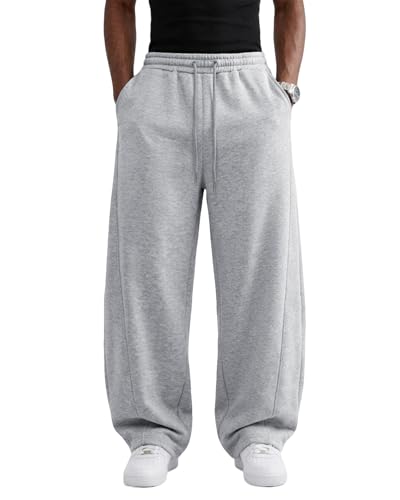 Wangdo Men's Baggy Sweatpants Wide Leg Lounge Cotton Jogging Pants Casual Elastic Waist Joggers with Pockets Light Grey