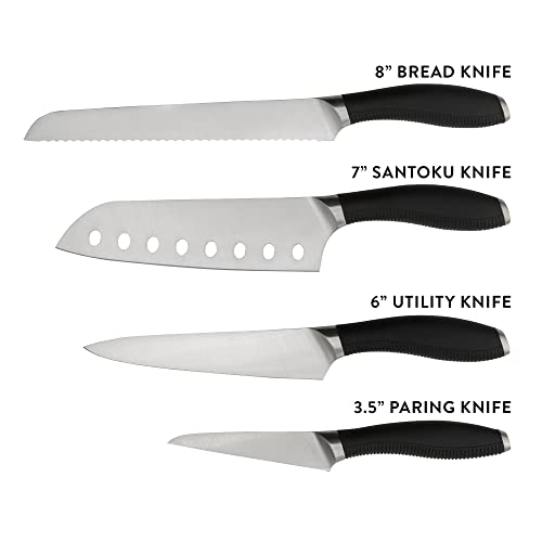 Circulon Sharp Knife Set - 4 Piece Japanese Steel Professional Kitchen Knives Set with Ergonomic Handles, Includes Santoku, Utility, Paring & Bread Knives - Image 3