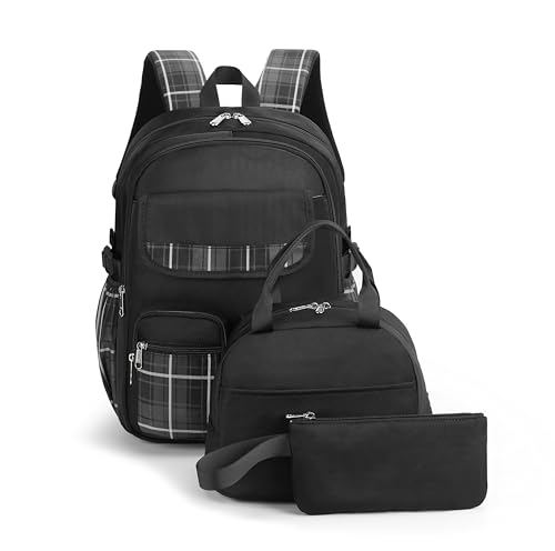 Cute School Backpack Set for Girls Book Bag for Middle School Students School Bag Set for Girls Black