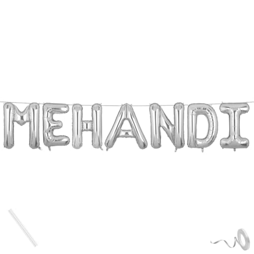 Image of Mehandi Banner Silver for Wedding Home Boys Girls Men Women Foil Balloon Decoration Decor Celebration Silveren
