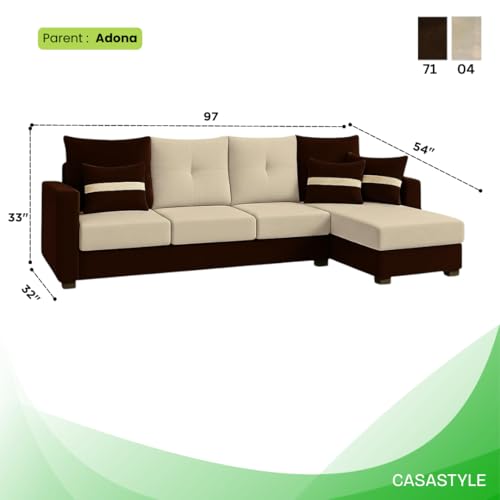 Image of CASASTYLE Vogue 5 Seater Fabric RHS L Shape Sofa Set (Cream-Dark Brown) Velvet Finish | Comfortable Sectional Sofa for Living Room