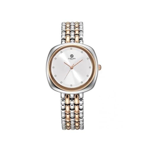 Image of Carlton London Women Celeste Analog Watch, Square Dial, Stainless Steel Strap, Quartz Movement, 30M Water Resistant, Casual Wear