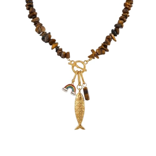 Riviera Muse Charm Necklace with Tiger Eye Beads | Elegant Natural Stone Beaded Necklace for Women | Chic Statement Jewelry for Casual, Party & Vacation Wear | Gift for Her-image-48