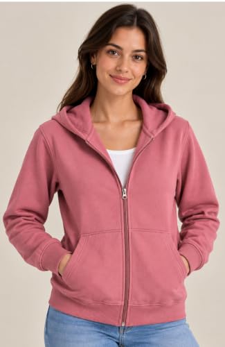Image of SANE ORIGINALS Women's Cotton Blend Fleece Zip Up Hoodie Sweatshirt, Warm Winter Full Zip Jacket with Kangaroo Pockets