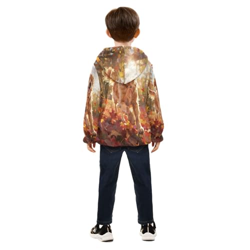 Happy Dog Amidst Autumn Leaves Toddler Fleece Jacket Girl Boys Hooded Fleece Jacket Coat Warm Outwear Zip-up 3-10T4