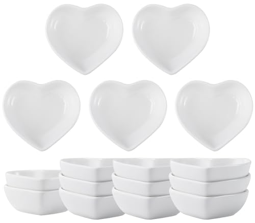 Tivcck 12 Pack Heart-Shaped Ceramic Mini Dipping Bowls, 1.5oz Sauce & Dipping Dishes for Sushi, Appetizer, Candy, Serving, Microwave, Oven, Dishwasher, Stackable, Smooth Edge, Non-Slip(White)