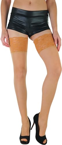 Image of ToBeInStyle Women's Wide Floral Lace Fishnet Thigh Hi Stockings