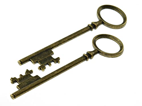 Vintageparts - Ciondolo a forma di chiave in bronzo anticato, 80 mm, 2 pezzi per collana fai da te