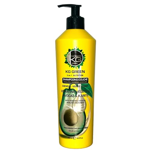 Keragold Green Champú 3 en 1 de queratina vegetal, 500 ml (champú KG Green Avocado y Karite)