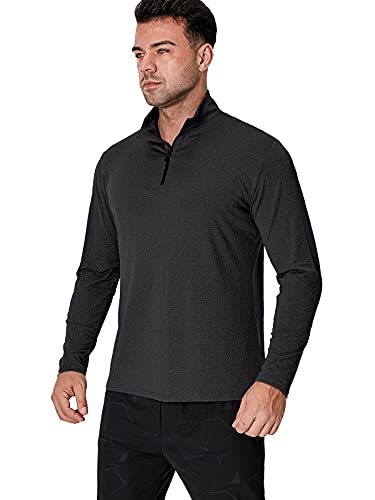 CARWORNIC Men's Sports Tops 1/4 Zip Long Sleeve Gym Running T-Shirts Quick-Dry Golf Hiking Polo Shirts Lightweight Pullover Tops Breathable Spring Workout Athletic Shirts Black - Image 3