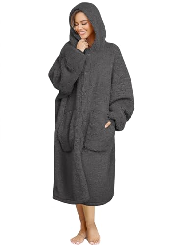 ililmmoe Plüsch Hoodie Decke für Frauen & Männer,Super warme & gemütliche große tragbare Decke Hoodies Homewear,Dicke lose Plüsch Mäntel (DarkGray, One Size)