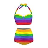 Yuuxorilu Womens High Waisted Bikini Sets LGBTQ Gay Pride Print Sexy Halter Push Up Two Piece Swimsuit Criss Cross High Cut Bathing Suits