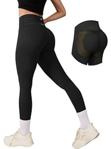OQQ Leggings Damen High Waist Elastische Bauchkontrolle Booty Lifting Sporthose für Gym Yoga Schwarz