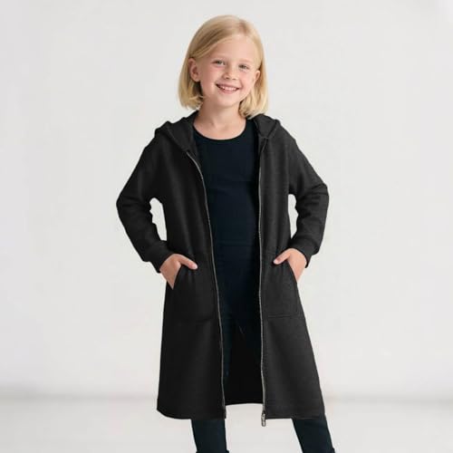 Long Hoodies for Girls Zip Up Long Sleeve Jacket Oversized Sweatshirts 2025 Fall Casual Jacket Solid Loose Coat with Pockets4