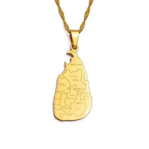 LIUZIXI Sri Lanka Carte Pendentif Collier - Charme Ethnique Sri Lanka Pays Carte Colliers avec Nom De La Ville - pour Hommes Femmes Cartes Patriotiques Pendentif Chaîne Mince Bijoux À La Mode Cade