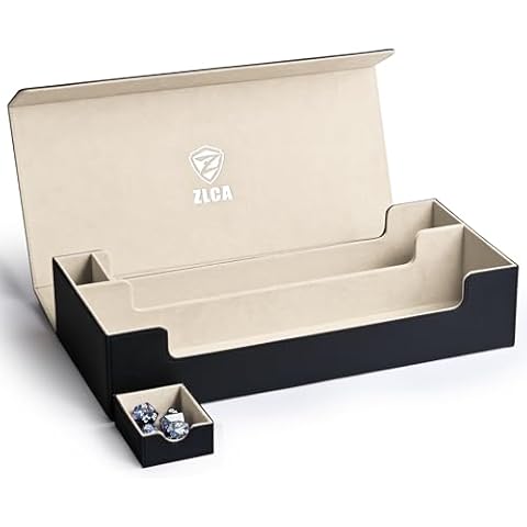 ZLCA X-Large Card Deck Box, Premium Trading Card Storage Box Fits 5 Pcs Small Deck Box with Playmat Case and Removable Dice Tray, Card Deck Case Fits TCG/MTG/Magic/Commander/Yugioh (XL-Black&Gold) Cover