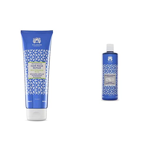Valquer Profesional Mascarilla Capilar Reparadora Intensiva de Oliva. Reestructurante + Profesional Champú Zero Silver Platinum. Sin sulfatos, sal ni siliconas.