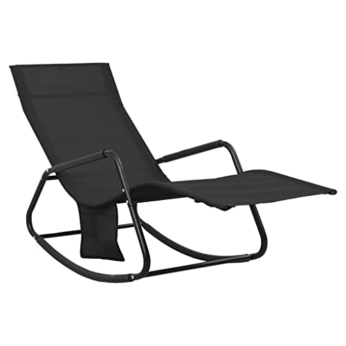 vidaXL Tumbona Reclinable Silla Mecedora Asiento Butaca Jardín Patio Terraza Balcón Piscina Muebles Exterior de Acero y Textilene Negra