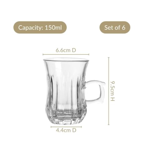 Image of Nestasia Set of 6 Transparent Glass Tea Cups (150ml Each) - Stripped Embossed Durable & 100% Food-Safe Coffee Mugs | Perfect for Coffee, Tea, Hot & Cold Beverages