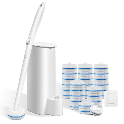 Disposable Toilet Brush with 30 Brush Heads, 3-in-1 Toilet Cleaning