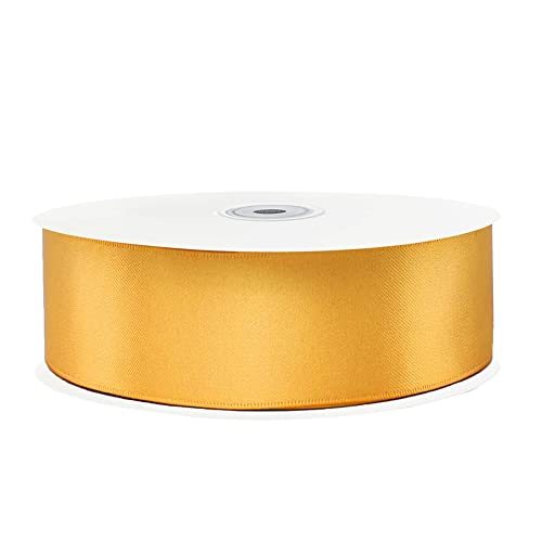 Image of Solid Color Double Faced Gold Satin Ribbon 1 inch X 50 Yards, Ribbons Perfect for Crafts, Wedding Decor, Bow Making, Sewing, Gift Package Wrapping and More