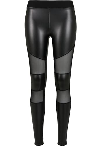 Urban Classics Damen Ladies Tech Mesh Faux Leather Leggings, Schwarz, S