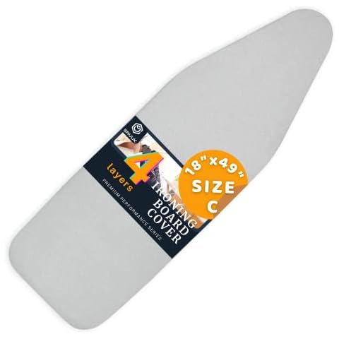SAVUK Ironing Board Cover and Pad Standard Size 18x49 inch,Large Extra Wide, Adjustable Elastic Edge Fit, Extra Thick, Heat Reflective, Non Stick Scorch and Stain Resistant (18" X 49", Silver) Cover