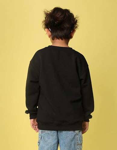 Image of Nusyl Boy's Black Solid Crew /Round Neck Sweatshirt |Skin Friendly Full Sleeve Sweatshirt|Drop Shoulder Oversized Sweatshirt | Round Neck Sweatshirt Oversized Fit Long Sleeves |