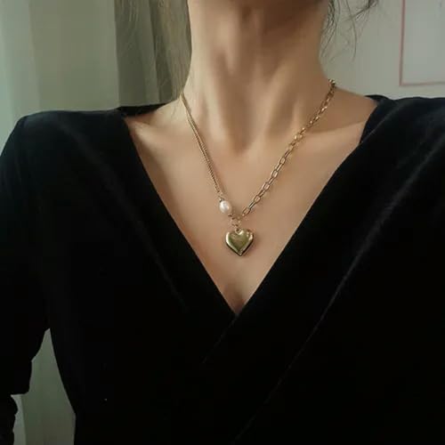 Collier cœur or 18k en acier inoxydable maille perle élégant