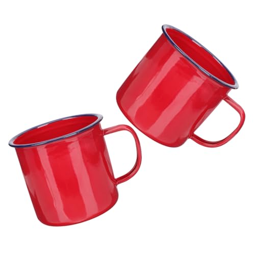 Toyvian 2 piezas Taza de Esmalte Roja Retro de Tazas y Café Ligera y Resistente para Hogar Oficina y Camping