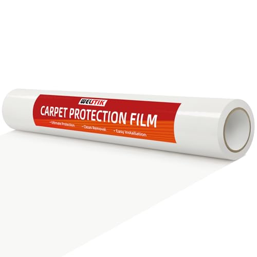WELSTIK Clear Carpet Protector Film 24' x 200' Single Roll. Clean-Removing, Rugged Plastic Carpet Protector for Surface Protection During Construction, Alteration or Painting