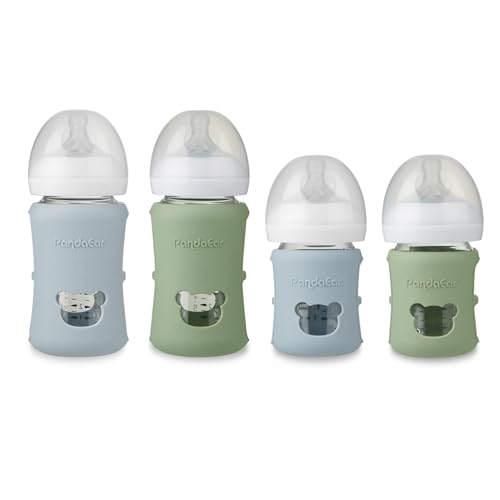Image of PandaEar 4 Pack Silicone Sleeves for Philips Avent Natural Glass Baby Bottles (2 x 4oz & 2 x 8oz), BPA-Free Shatterproof Covers, Heat Resistant, Anti-Slip Grip, Fits 4oz and 8oz Avent Glass Bottles