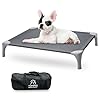 Outdoor Dog Bed with Portable Bag Easy to Assemble Elevated Dog Bed for Medium Small Dogs Raised Dog Cot with Pet Friendly Feet Breathable Mesh for Camping or Travel Light Grey