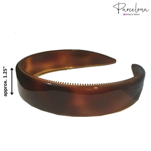 Parcelona French Extra Wide Tortoise Shell Brown Celluloid Inner Nibs Flexible Hair Headband Fashion Headband For Women Strong Hold Grip No Slip Durable Styling Girls Hair Accessories thumb #6