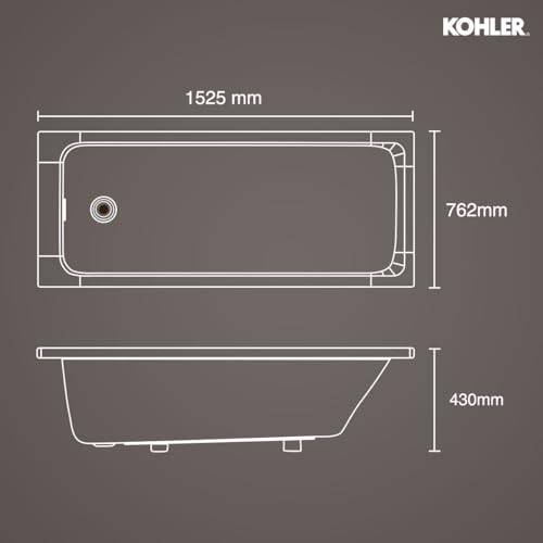 Image of Kohler Duo Bath tub for bathroom | Drop-in Acrylic Bathtub with Lumbar Support | Ergonomically-Crafted for Small & Medium Bathrooms | White, 1525mm