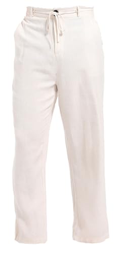 AITFINEISM Men's Casual Cotton Linen Pants Straight Fit Drawstring Pant with Back Elastic Waistband