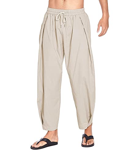 SOMTHRON Men's Linen Harem Pants Casual Loose Fit Elastic Waist Summer Hippie Yoga Beach Baggy Trousers2