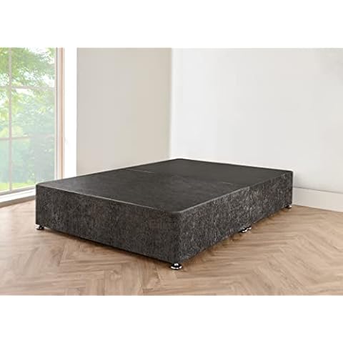 4ft6 double Divan bed base Charcoal Chenille Fabric with Storage Drawers on Same Side. (4FT6 Double Charcoal Chenille-2 Drawers) Cover