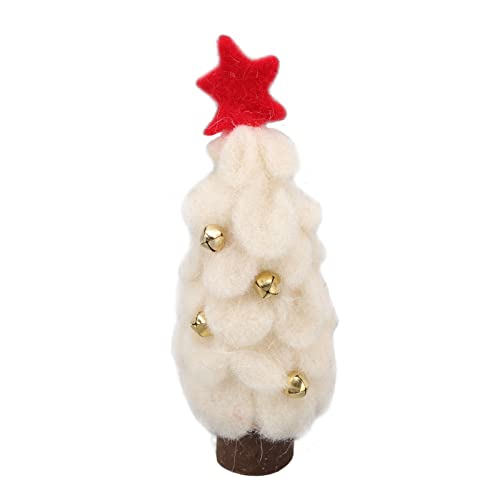 Small Wooden Christmas Tree Decorations, Reusable Decoration for Home, Office, School, Shop, Wool Felt Material (White)