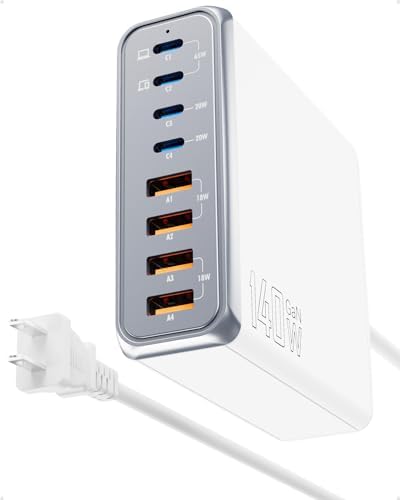 USB Charging Station, 8-Port 140W Fast Charging, 65W USB C Laptop Charging Hub Compatible with iPhone, MacBook, Galaxy, iPad,and More (K44, White)