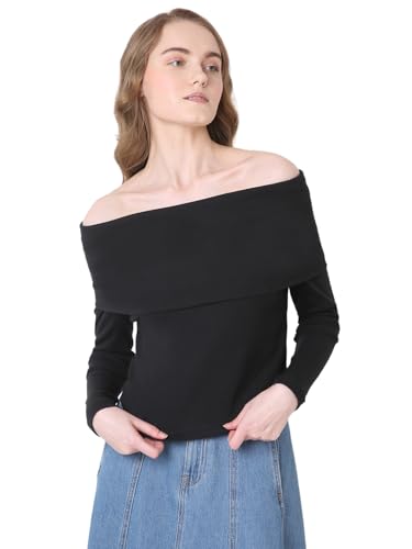 Image of VERO Moda Women's Polyester Solid Regular Fit T-Shirt