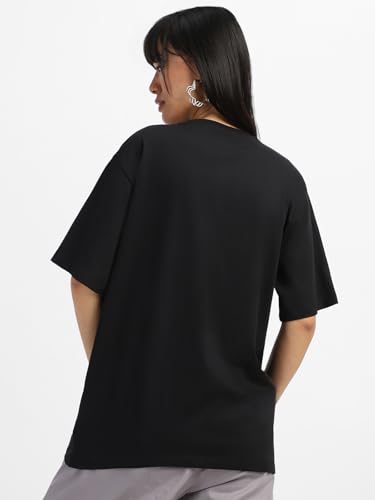 Image of JUNEBERRY Pure Cotton Round Neck Half Sleeve Oversized Baggy Fit Drop Shoulder Front Printed T-Shirt for Women