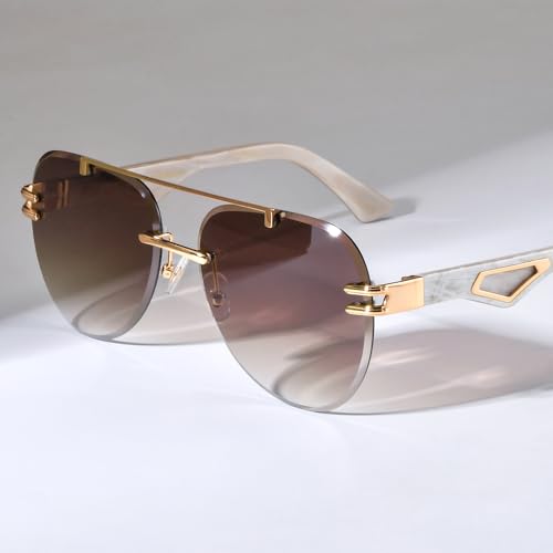 Image of HEPIDEM 100% Really Buffalo Horn Sunglasses for Men Rimless Oversize Aviator Square Sun Glasses 0039