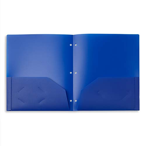 Blue Summit Supplies 12 Pack Multicolor Plastic Folders with Pockets 3 Hole Punched, Plastic Pocket Folders for 3 Ring Binder and Business Card Slot for School, Home, and Work