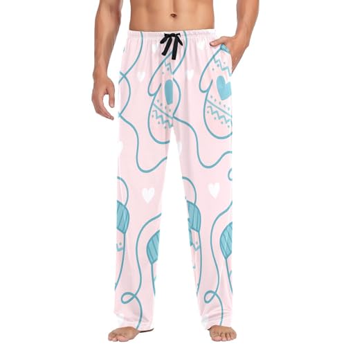 Knitted Mittens Men's Pajama Bottoms Plaid Pajamas Pants for Men Soft Long Lounge Woven Pj Sleep Pant with Pockets