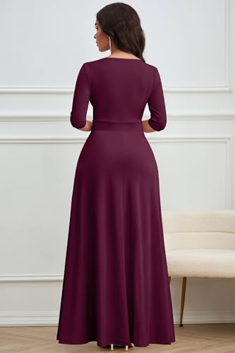Image of CLOCOR Maxi Dress for Women Long Summer Short Sleeve Evening Formal V Neck A Line Dresses Wedding Guest Empire Waist Elegant